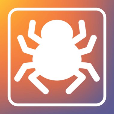 Örümcek işareti illüstrasyon. Vektör. Beyaz simgesi turuncu-mor gradyan arka planı Saydam düğmesini.