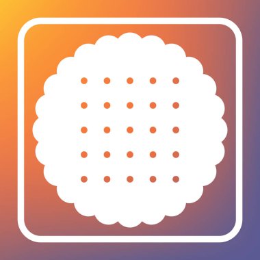 Yuvarlak bisküvi işareti. Vektör. Beyaz simgesi turuncu-mor gradyan arka planı Saydam düğmesini.