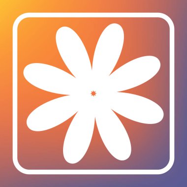 Çiçek işareti illüstrasyon. Vektör. Beyaz simgesi turuncu-mor gradyan arka planı Saydam düğmesini.
