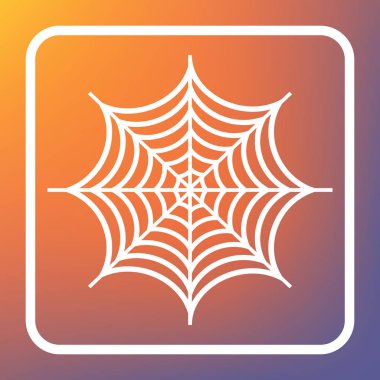 Örümcek web çizimi üzerinde. Vektör. Beyaz simgesi turuncu-mor gradyan arka planı Saydam düğmesini.