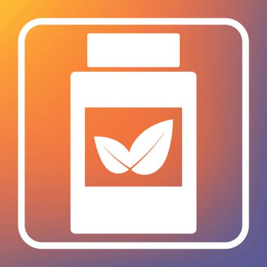 Takviyeleri konteyner işareti. Vektör. Beyaz simgesi turuncu-mor gradyan arka planı Saydam düğmesini.