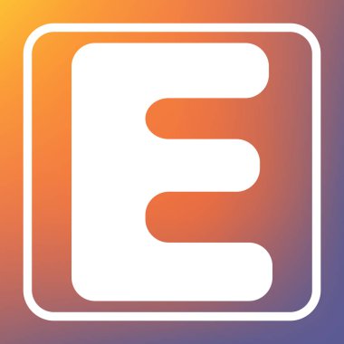 E harfinin işareti şablon öğesi tasarım. Vektör. Beyaz simgesi turuncu-mor gradyan arka planı Saydam düğmesini.