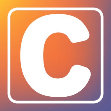 Harf C işareti şablon öğesi tasarım. Vektör. Beyaz simgesi turuncu-mor gradyan arka planı Saydam düğmesini.