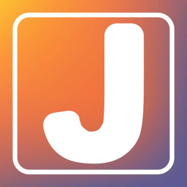 J harfi işareti şablon öğesi tasarım. Vektör. Beyaz simgesi turuncu-mor gradyan arka planı Saydam düğmesini.