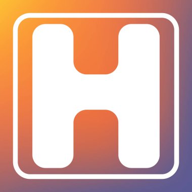 H harfi işareti şablon öğesi tasarım. Vektör. Beyaz simgesi turuncu-mor gradyan arka planı Saydam düğmesini.