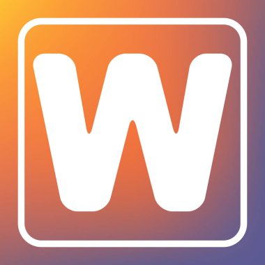 Harf W sign şablon öğesi tasarım. Vektör. Beyaz simgesi turuncu-mor gradyan arka planı Saydam düğmesini.