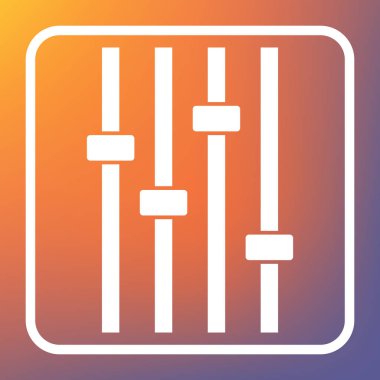 Ayarlama müzik çizgi işareti. Vektör. Beyaz simgesi turuncu-mor gradyan arka planı Saydam düğmesini.