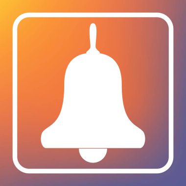 Bell Alarm, bell işaret. Vektör. Beyaz simgesi turuncu-mor gradyan arka planı Saydam düğmesini.