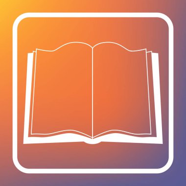Kitap işareti. Vektör. Beyaz simgesi turuncu-mor gradyan arka planı Saydam düğmesini.