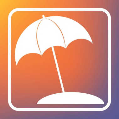 Şemsiye ile Paz aylâk imzaladılar. Vektör. Beyaz simgesi turuncu-mor gradyan arka planı Saydam düğmesini.