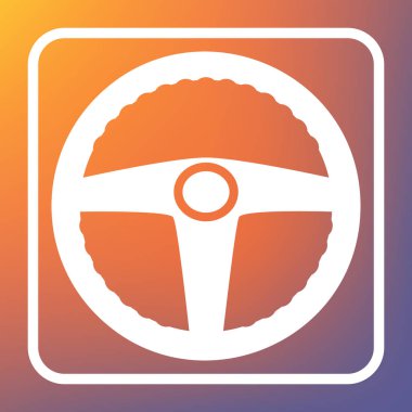 Araba sürücüsü işareti. Vektör. Beyaz simgesi turuncu-mor gradyan arka planı Saydam düğmesini.