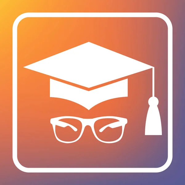 Mortel Board Graduation Cap Met Glas Vector Wit Pictogram Knop — Stockvector