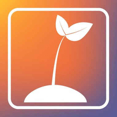 İşareti illüstrasyon Filiz. Vektör. Beyaz simgesi turuncu-mor gradyan arka planı Saydam düğmesini.