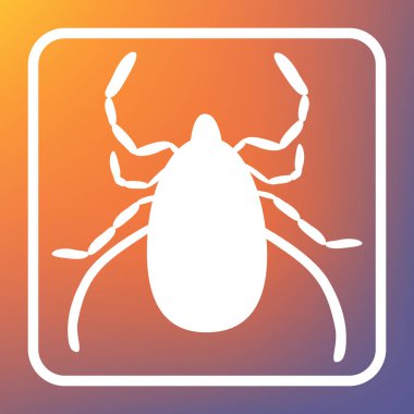 Toz mite işareti illüstrasyon. Vektör. Beyaz simgesi turuncu-mor gradyan arka planı Saydam düğmesini.