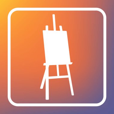 Şövale işareti. Vektör. Beyaz simgesi turuncu-mor gradyan arka planı Saydam düğmesini.