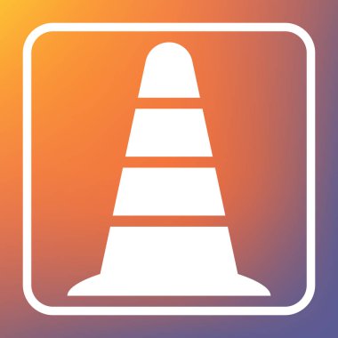 Yol trafik koni simgesi. Vektör. Beyaz simgesi turuncu-mor gradyan arka planı Saydam düğmesini.