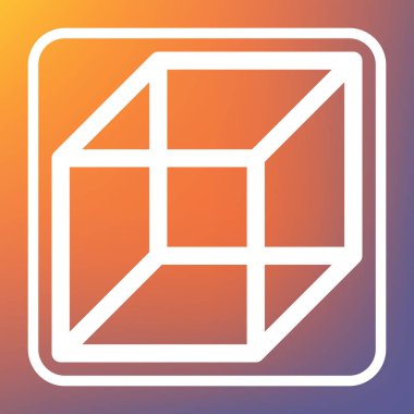 Kablolu küp işareti. Vektör. Beyaz simgesi turuncu-mor gradyan arka planı Saydam düğmesini.