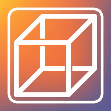 Küp işareti visisble kaburga ile kablolu. Vektör. Beyaz simgesi turuncu-mor gradyan arka planı Saydam düğmesini.