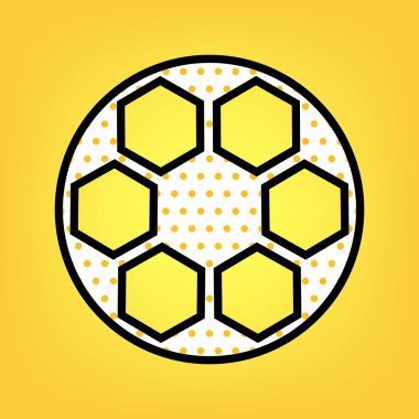 Futbol topu işareti. Vektör. Siyahla sarı puantiyeli beyaz simgesi