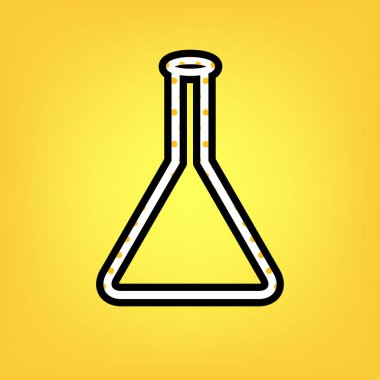 Konik Flask işareti. Laboratuvar cam işareti. Vektör. Sarı polka 