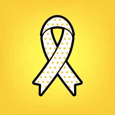 Siyah farkındalık şerit işareti. Vektör. Sarı puantiyeli beyaz simgesi