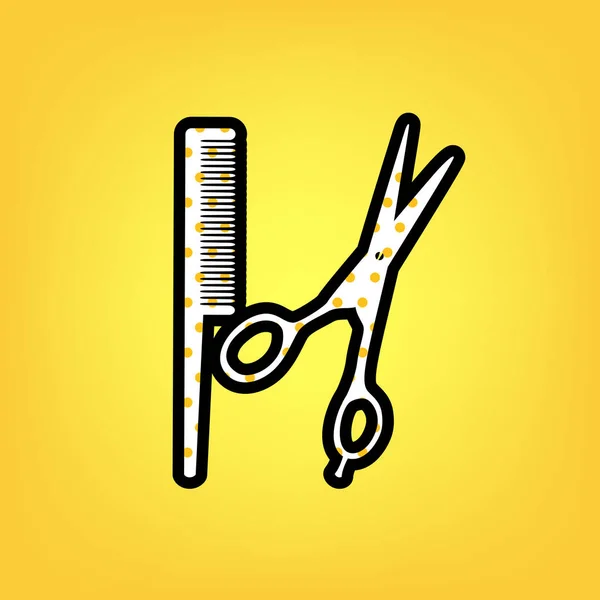 Panneau de coiffeur. Vecteur. Icône blanche à pois jaunes avec noir — Image vectorielle