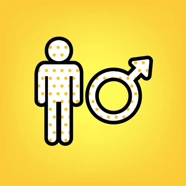Male sign illustration. Vector. Yellow polka dot white icon with — Stock Vector