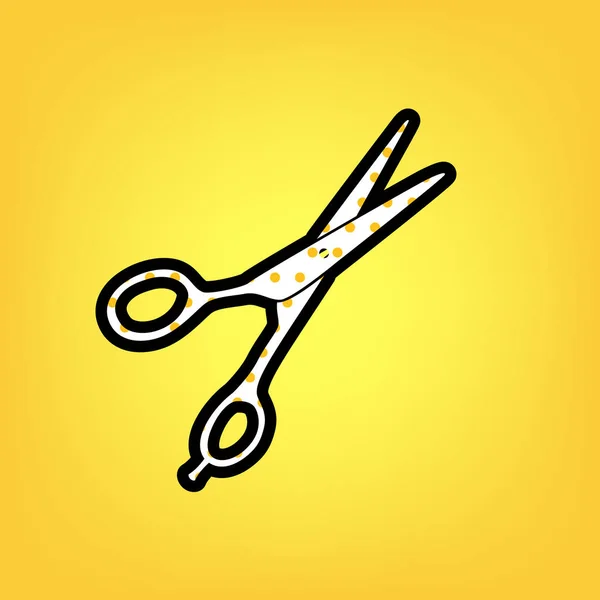 Hair cutting scissors sign. Vector. Yellow polka dot white icon — Stock Vector