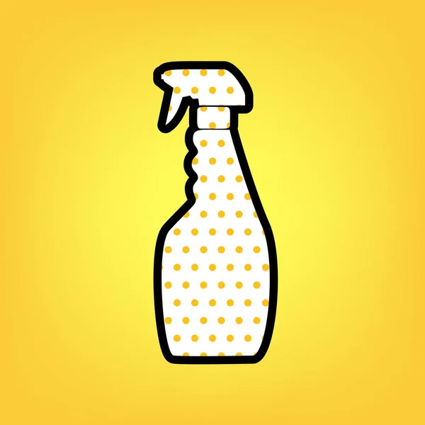 Plastic bottle for cleaning. Vector. Yellow polka dot white icon — Stock Vector