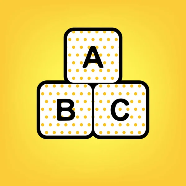 Illustrazione del segno del cubo ABC. Vettore. Icona gialla a pois bianca — Vettoriale Stock