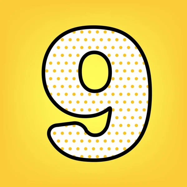 Number 9 sign design template element. Vector. Yellow polka dot — Stock Vector