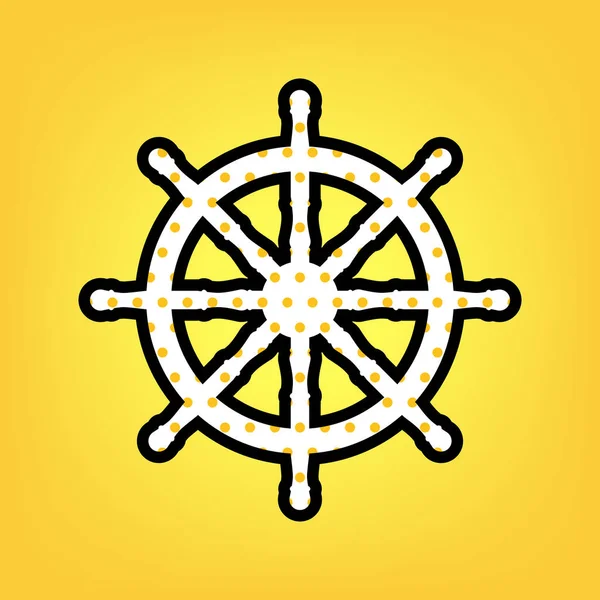 Segno della ruota della nave. Vettore. Icona gialla a pois bianca con nero — Vettoriale Stock