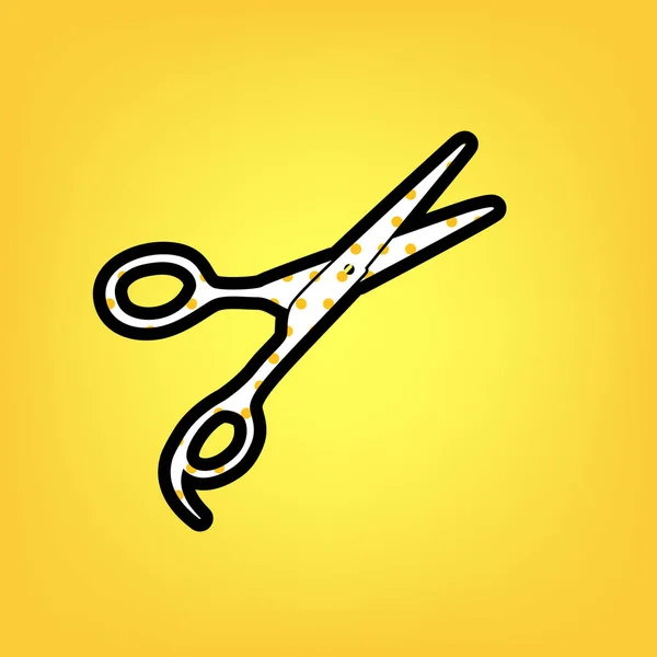 Hair cutting scissors sign. Vector. Yellow polka dot white icon — Stock Vector