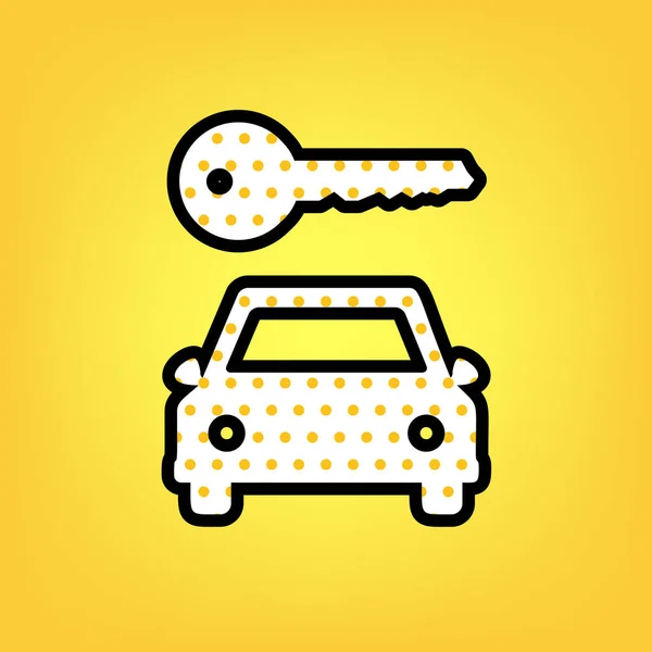 Señal simplista de la llave del coche. Vector. Lunares amarillos icono blanco ingenio — Vector de stock