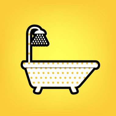 Küvet işareti. Vektör. Siyah con ile sarı puantiyeli beyaz simgesi