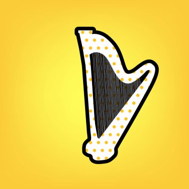 Müzik aleti harp işareti. Vektör. Sarı puantiyeli beyaz ICO