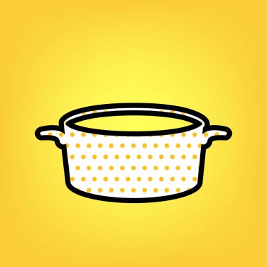 İşareti pan. Vektör. Siyah kontur ile sarı puantiyeli beyaz simgesi