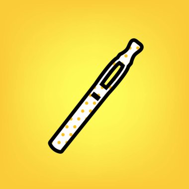 E-Sigara işareti. Vektör. Siyahla sarı puantiyeli beyaz simgesi