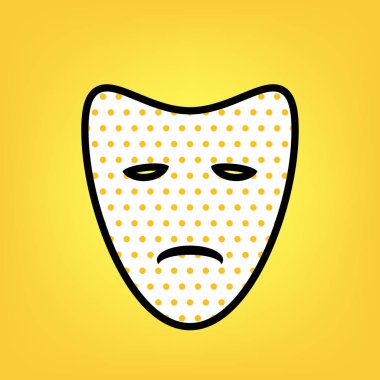 Trajedi Tiyatro maskeleri. Vektör. Sarı puantiyeli beyaz simgesi kablosuz
