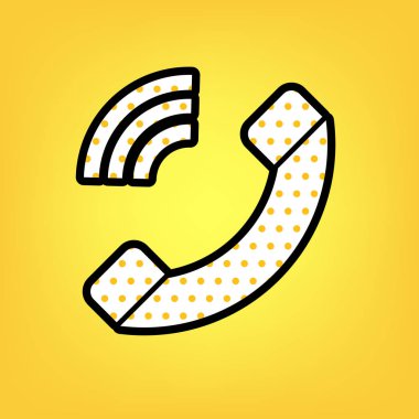 Telefon işareti illüstrasyon. Vektör. Sarı puantiyeli beyaz simgesi zekâ