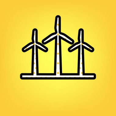 Rüzgar türbinleri işareti. Vektör. Bla ile sarı puantiyeli beyaz simgesi