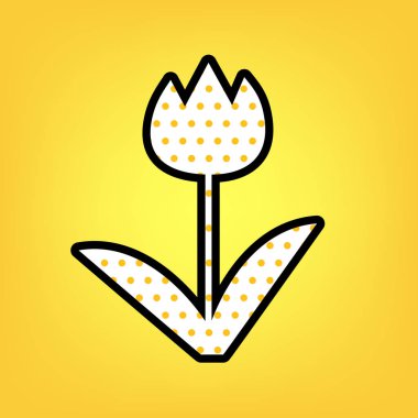 Lale işareti. Vektör. Siyah conto sarı puantiyeli beyaz simgesi