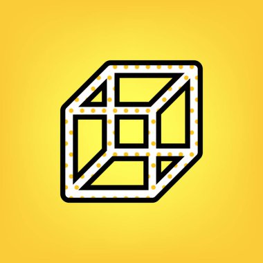 Kablolu küp işareti. Vektör. Siyahla sarı puantiyeli beyaz simgesi 