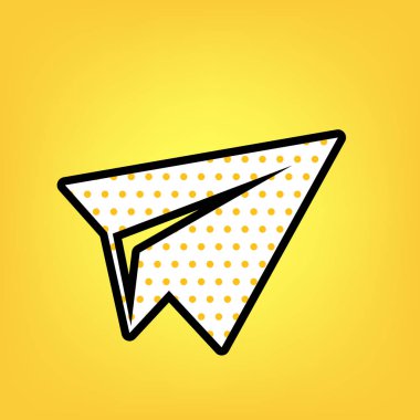 Kağıt Uçak işareti. Vektör. Bl ile sarı puantiyeli beyaz simgesi