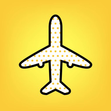 Uçak işareti illüstrasyon. Vektör. Sarı puantiyeli beyaz simgesi 