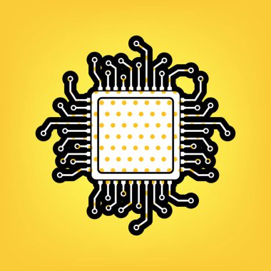 CPU mikroişlemci illüstrasyon. Vektör. Sarı puantiyeli beyaz 