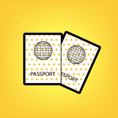 İki pasaport illüstrasyon işareti. Vektör. Sarı puantiyeli beyaz 