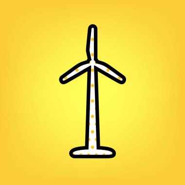 Rüzgar Türbini logo veya işareti. Vektör. Sarı puantiyeli beyaz simgesi w