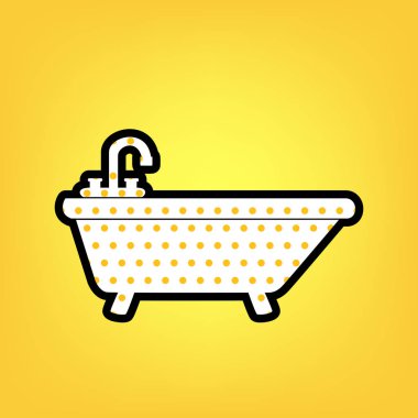 Küvet işareti illüstrasyon. Vektör. Sarı puantiyeli beyaz simgesi w