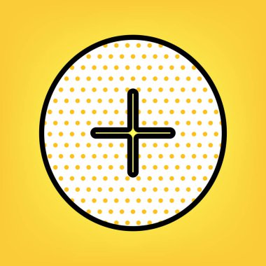 Pozitif sembol artı işareti. Vektör. Sarı puantiyeli beyaz simgesi w